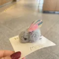 Cute grey fluffy bunny hair clip with holographic wings for kids stylish cute rabbit hairpin - Gray Hair Clip