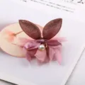 Süsses Kinder Haarspange mit Glitzer Hasenohren, rosa Tüll, Schleife und Perle für Mädchen. - Hasenohren Haarschmuck (Artikel 63) / Hellbraun Halbzeug