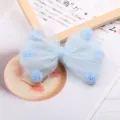 Ragazze blu rete fiocco fermaglio per capelli con pompon carini bambini dolce accessorio quotidiano - Azzurro