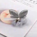 Graue Mesh Hasenohren Haarklammer für Kinder, süße Glitzer Schleife Haarnadel für Mädchen Party. - Silbergrau Halbfabrikat-Stil