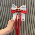 Preciosa horquilla de pelo con lazo grande y cintas rojas con estampado de setas para niñas. - Pinza de Cinta Ciano