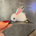 Süßes flauschiges Kaninchen Haarspange mit irisierenden Flügeln 3D Mesh Hase Kinder Zubehör - Weißer Haarklammer-Stil