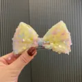 Yellow sequin mesh bow hair clip for kids, cute sparkling hair accessory with metal duckbill clip. - Hair Clip Style / Floral Yellow
