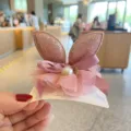 Süße kinder glitzer hasenohren mesh schleife haarklammer prinzessin party haarspange - Karminrot Haarklammer