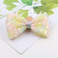 Yellow sequin hair bow clip for girls, sparkly glitter hair accessory for kids party. - Semi-finished / Yellow Floral
