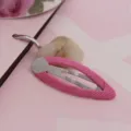 Pink grosgrain ribbon wrapped BB hair clip detail view, ideal children hair accessories. - Rose Red