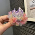 Kinder Glitzer Krone Haarklammer mit buntem Tüll Mesh, süßes Prinzessin Haaraccessoire. - Lotusrosa (U1-3)