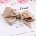 Caramel satin bow hair clip, handmade Korean ribbon hair accessory for daily wear style. - Silver Camel Satin Style / 1 Piece