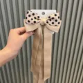 Cute caramel polka dot bow hair clip with long ribbons, perfect girl hair accessory. - Khaki Polka Dot Style With Streamers / 1 Piece