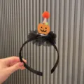 Halloween Kürbis Haarreif mit schwarzem Tüll Netz und süßem Pompon für Party Haar. - Leuchtendes Stirnband / Orangerot