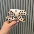 Cute caramel polka dot bow hair clip for girls, stylish fabric hair accessory for daily wear. - Light Khaki Polka Dot Style (Large) / 1 Piece