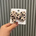 Caramel polka dot hair bow clip for girls, fabric bowknot hair accessory with backing card. - New Khaki Polka Dot Style / 1 Piece