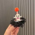 Halloween Geist Mini Zylinder Haarklammer mit Tüll und orangefarbenem Bommel für Kinder. - Leuchtende Haarspange / Weiß