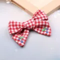 Red and white gingham bow hair clip with cute embroidered blueberry details for sweet daily style. - Burgundy Semi-Finished