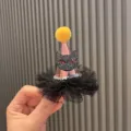 Halloween Mini Zylinder Haarklammer süße schwarze Katze Tüll Haaraccessoire für Kinder - Leuchtende Haarspange / Leuchtgelb