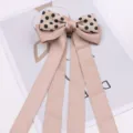 Chic polka dot bow hair clip with long ribbons, cute caramel color hair accessory. - Camel Polka Dot Style With Streamers / 1 Piece