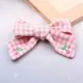 Pink gingham cherry bow hair clip, cute student style hair accessory for daily cute wear. - Medium Pink Semi-Finished Product