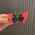 Halloween Kinder Haarklammer Fledermaus Flügel Schleife Glitzer süße Party Haarschmuck Mädchen - Weinrot Schwarz Rot Schleife Haarklammer Q2-5
