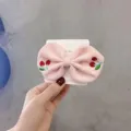 Cute kids pink bow hair clip with cherry embroidery, sweet princess hair accessory for cute girls. - Pink