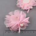 Rosa Netz Stoff Blumen DIY Haarschmuck mit Herz Samt und Perlen Anhänger für Kinder. - Herz-Netzblume (X2-2) / Rosa