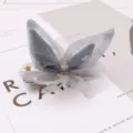 Grey mesh rabbit ear hair clip with stars, cute hair accessory for women and girls. - Gray