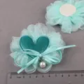 Mintgrüne Mesh Stoffblumen DIY Accessoires mit Samtherz und Perlenanhänger für Haarschmuck. - Herz-Netzblume (X2-2) / Cyan