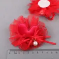 Rote Netzstoff Herz Blume DIY Haarzubehör mit Schleife und Perlenanhänger für Handwerk. - Herz-Netzblume (X2-2) / Rot