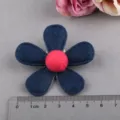 DIY handgemachte dunkelblaue fünfblättrige Blume mit rosa Plüschball für Haaraccessoire. - Fünfblättrige Blume Pom-Pom Stil (G3-4) / Marineblau