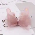 Pince à cheveux oreilles de lapin en tulle rose avec pois dorés pour femmes filles - Violet Lotus