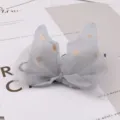 Pince à cheveux oreilles de lapin en tulle gris à pois dorés, bel accessoire pour femmes. - Gris clair