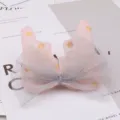 Épingle à cheveux oreilles de lapin en tulle rose à pois dorés et beau nœud gris. - Gris Lotus