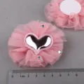 Rosa Mesh Tüll Blumen DIY Zubehör mit glänzendem Herz und Strass für Haarschmuck und Schuhe. - Silber Rosa