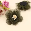 Dunkelgrüne Mesh Blumen Accessoires DIY handgemachte Garnblume für Haarschmuck Bastelei - Armeegrün