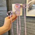 Pastoral style long ribbon hair bow with crystal diamond for sweet girls daily wear variant. - Violet Pairs