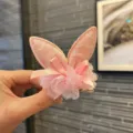 Pink lace bunny ear hair clip with mesh bow for cute girls sweet toddler headwear accessory - Rabbit Ear Flower Hair Clip / Pink