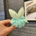 Mint green lace bunny ear girls hair clip, cute mesh bow toddler hair accessory for party. - Rabbit Ear Flower Hair Clip / Mint Green