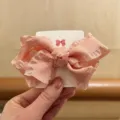 Pink fabric ruffle bow hair clip for cute girls kids sweet side hairpin hair accessory - Side Clip / Pink