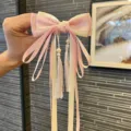 Chinese style girls hair clip pink ribbon bow tassel hairpin Hanfu hair accessories variant - Pink