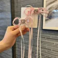 Pink long ribbon hair bow with crystal heart rhinestone, sweet girl hair clip variant. - Pink Pair Clip