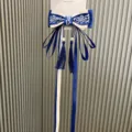 Traditional Chinese blue white porcelain hair bow tassel hairpin for girls hanfu decoration - Blue