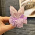 Cute purple lace bunny ear hair clip for girls, fairy sweet bow hair accessories toddler. - Rabbit Ear Flower Hair Clip / Violet