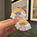 Süße Filz Regenbogen Wolke Haarklammer für Kleinkinder, handgemachtes Haaraccessoire für Kinder. - Korallenrot Paar