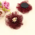 Burgundrote Netzblumen DIY Zubehoer fuer handgemachte Haarklammern und Schuhe Dekoration. - Burgunderrot