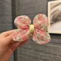 Jolie pince à cheveux nœud papillon floral pour filles, accessoire cheveux mousseline. - Barrette / Pêche