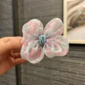 Pince à cheveux nœud papillon fleurs rose pour fille mignon accessoire coiffure princesse - Barrette / Bleu clair