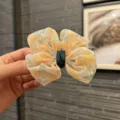 Chouchou noeud en mousseline à fleurs pour enfants élastique cheveux mignon pour fille. - Jaune