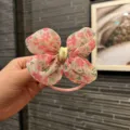 Chouchou en mousseline à fleurs rose nœud mignon élastique cheveux pour filles accessoires - Rose
