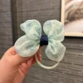 Chouchou Noeud Fleur Bleu Clair Mignon Ruban Tissu Accessoires Cheveux pour Fille - Vert clair