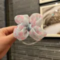 Elastique a cheveux noeud floral pour enfants, chouchou mignon bebe, accessoire coiffure fille. - Bleu Azur