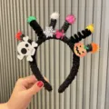 Halloween plush twist stick headband cute funny skull pumpkin festival hair hoop women - Black